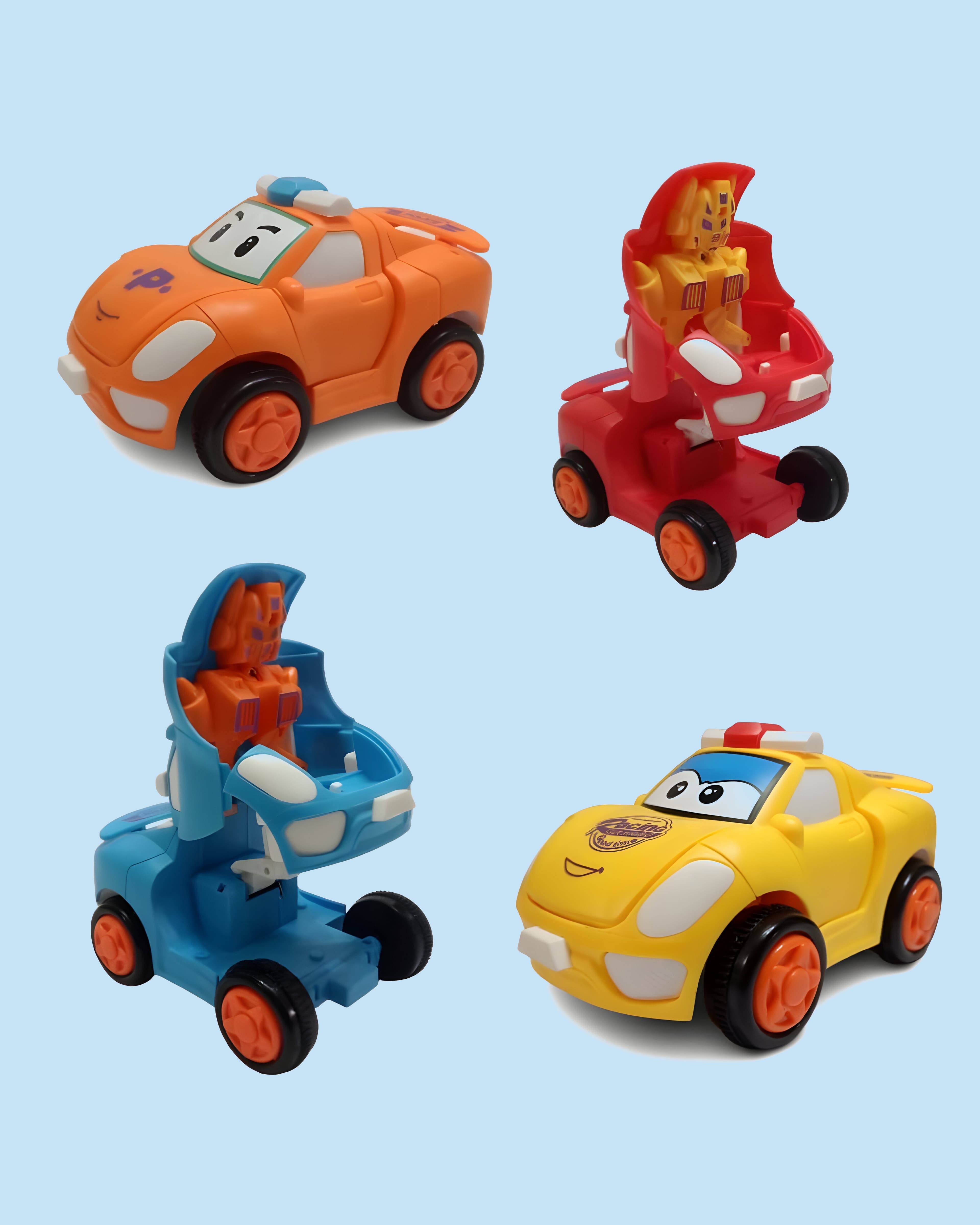 Jollyora Mini Robot car for Boys and Girls -  Push and Go Transformation 360 Degree Stunt Friction Cars -  Mini Racing Transforming car to Robot Friction Toy- PACK OF 1- COLOR MAY VARY
