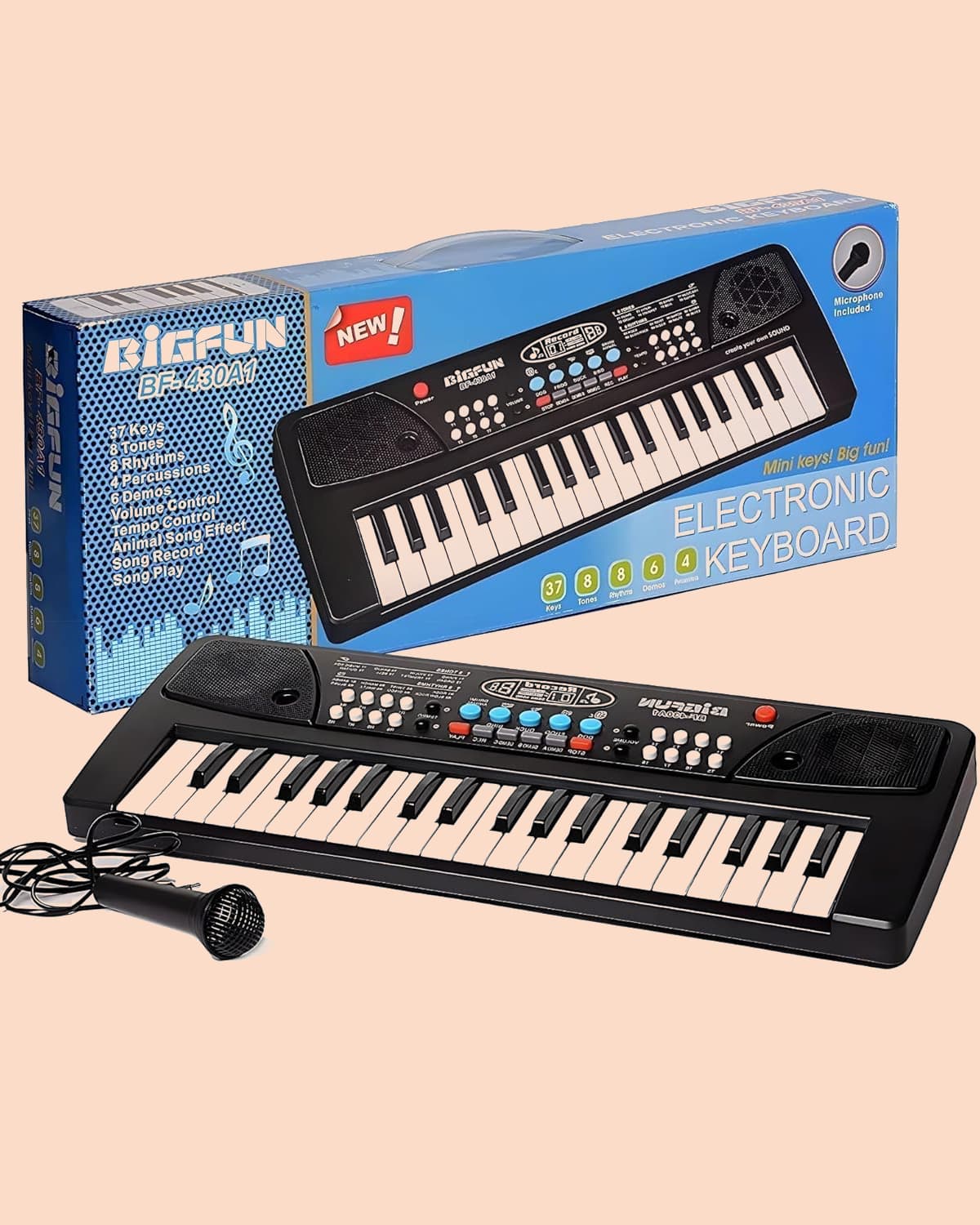 Jollyora  37 Keys Piano Keyboard for Beginners Musical Toy with Microphone - Black