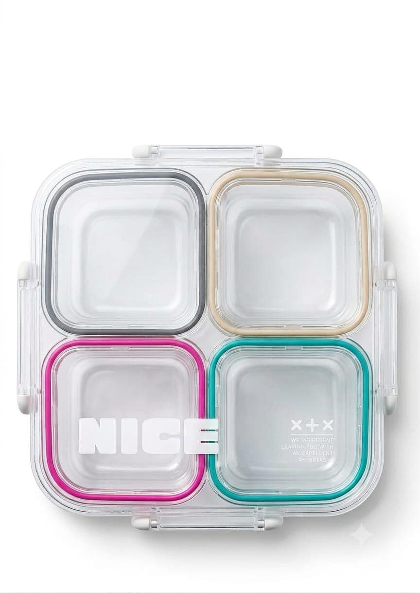 Rainbow 4-Compartment Lunch Box | Stainless Steel Food Storage Container for Kids & Adults | Lunch Box | Color May Vary