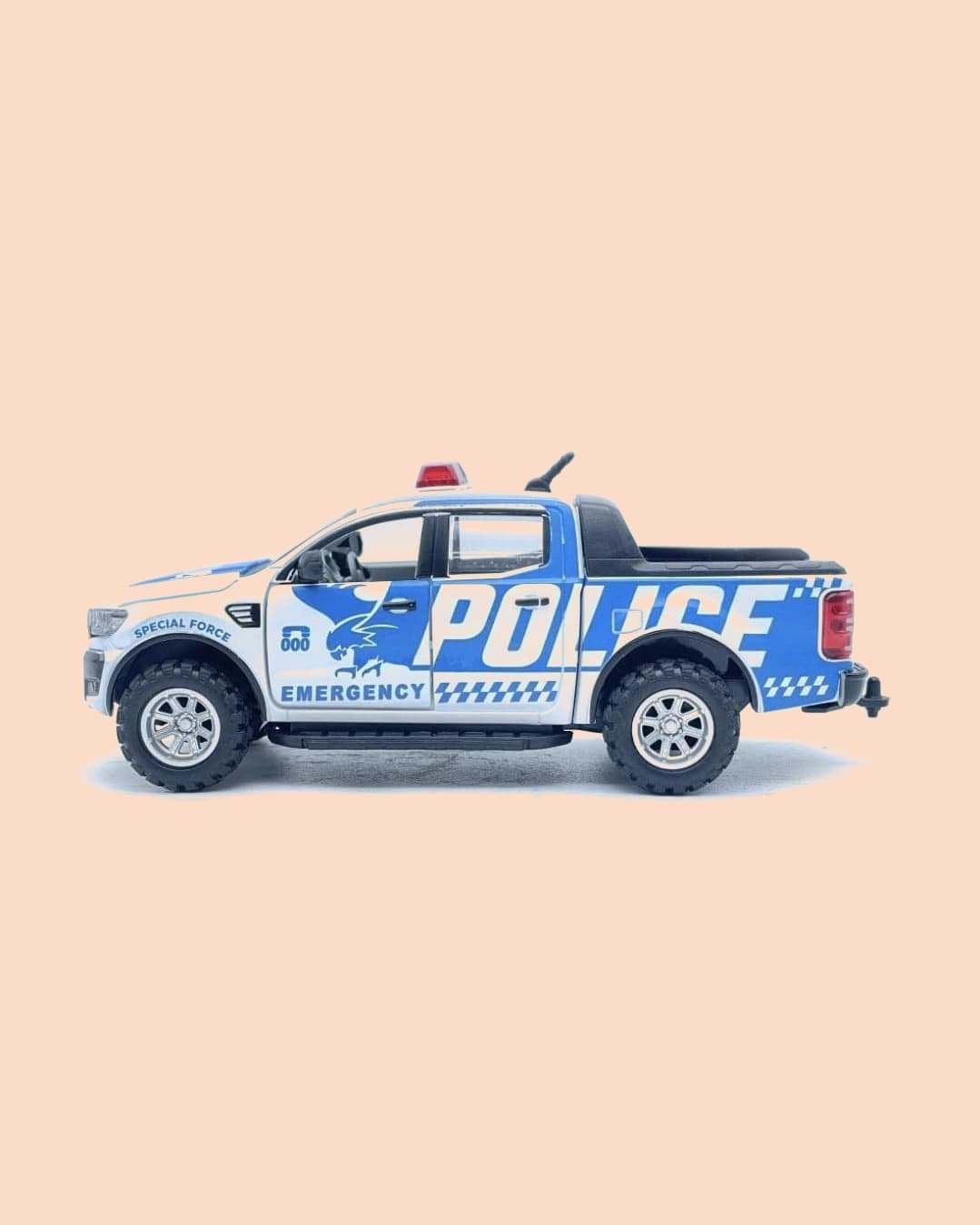 Emergency Squad Blue Hawk Police Pull Back Car Toy | Action Police Vehicle for Kids 3+ Years | Battery-Free Play