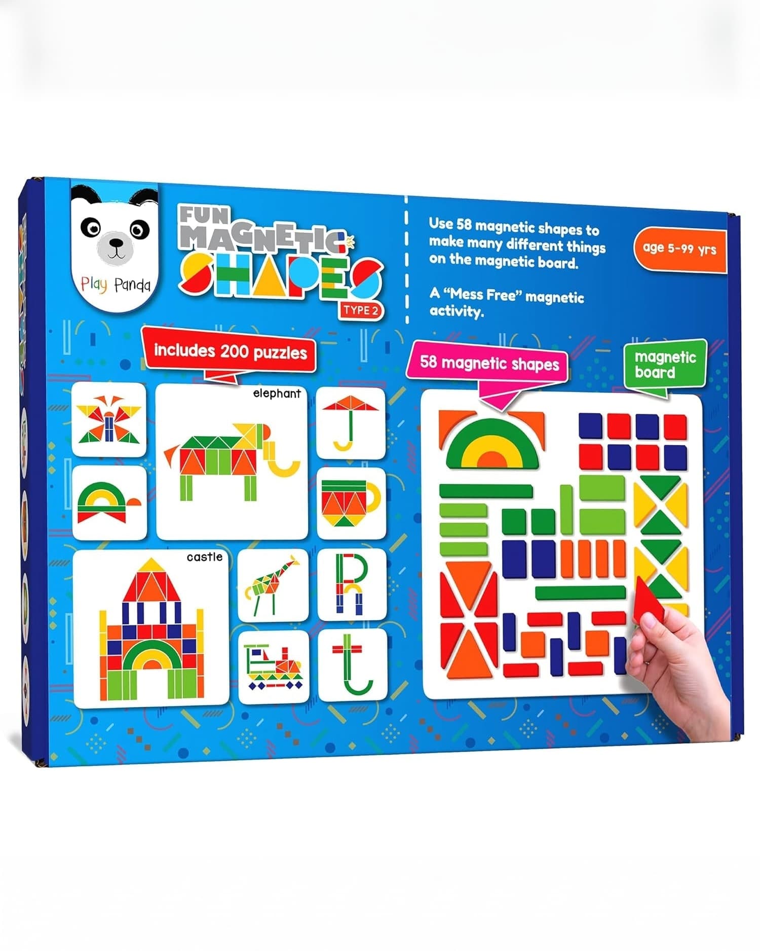 PLAY PANDA Fun Magnetic Shapes Type 2 for Kids | 58 Magnetic Shapes & 200 Pattern Cards | Educational STEM Learning Toy | Pack of 1