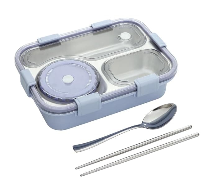 Insulated Stainless Steel Lunch Box with Containers & Utensils | Airtight Leak Proof Bento Box for Office, School & Travel Light Sky Blue