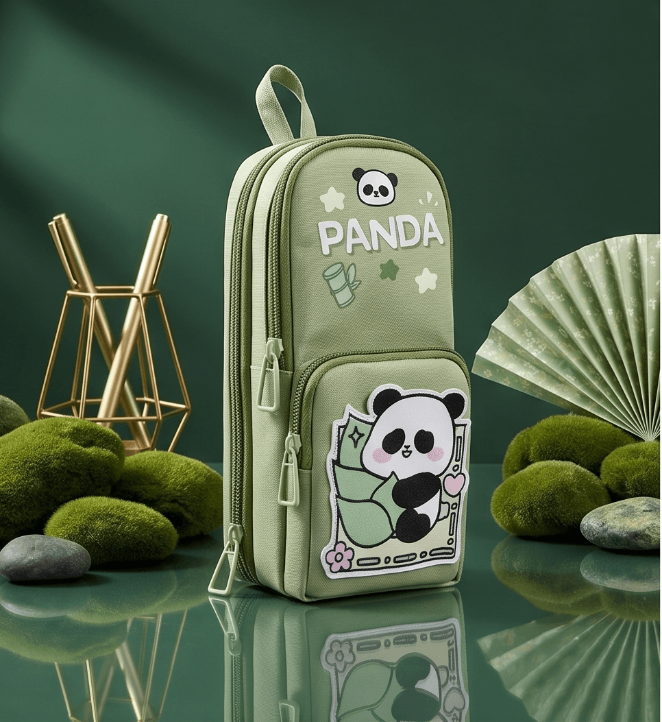 Cute Panda Multi-Layer Large Capacity Pencil Case, Portable Aesthetic Standing Pen Pouch Organizer with Zipper Handle