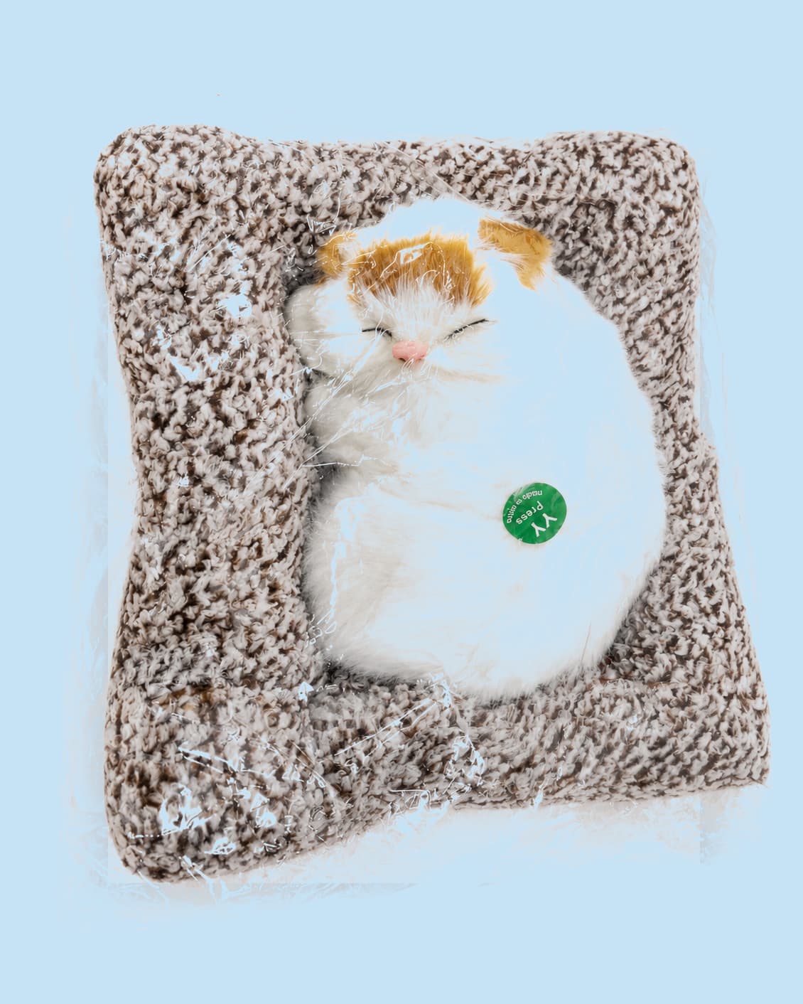 Cute Cat Soft Toy Sleeping on a Pillow with Meow Sound | Adorable Plush Animal Toy for Kids, Cuddling & Pretend Play