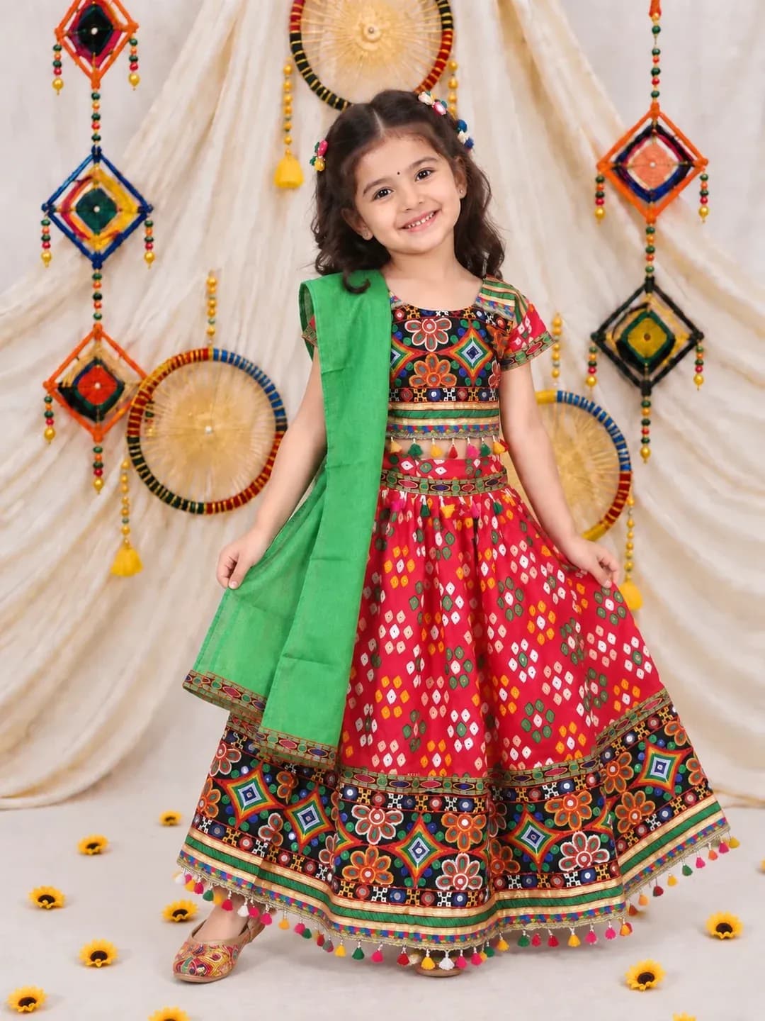 BownBee Pink Cotton Lehenga Choli for Girls - Formal/Partywear, All Season, Short Sleeve, Round Neck