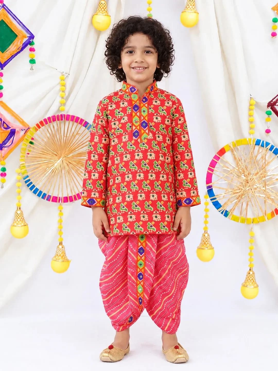 BownBee Boys Pink Cotton Dhoti Kurta Set with Full Sleeves for Formal/Partywear All Season