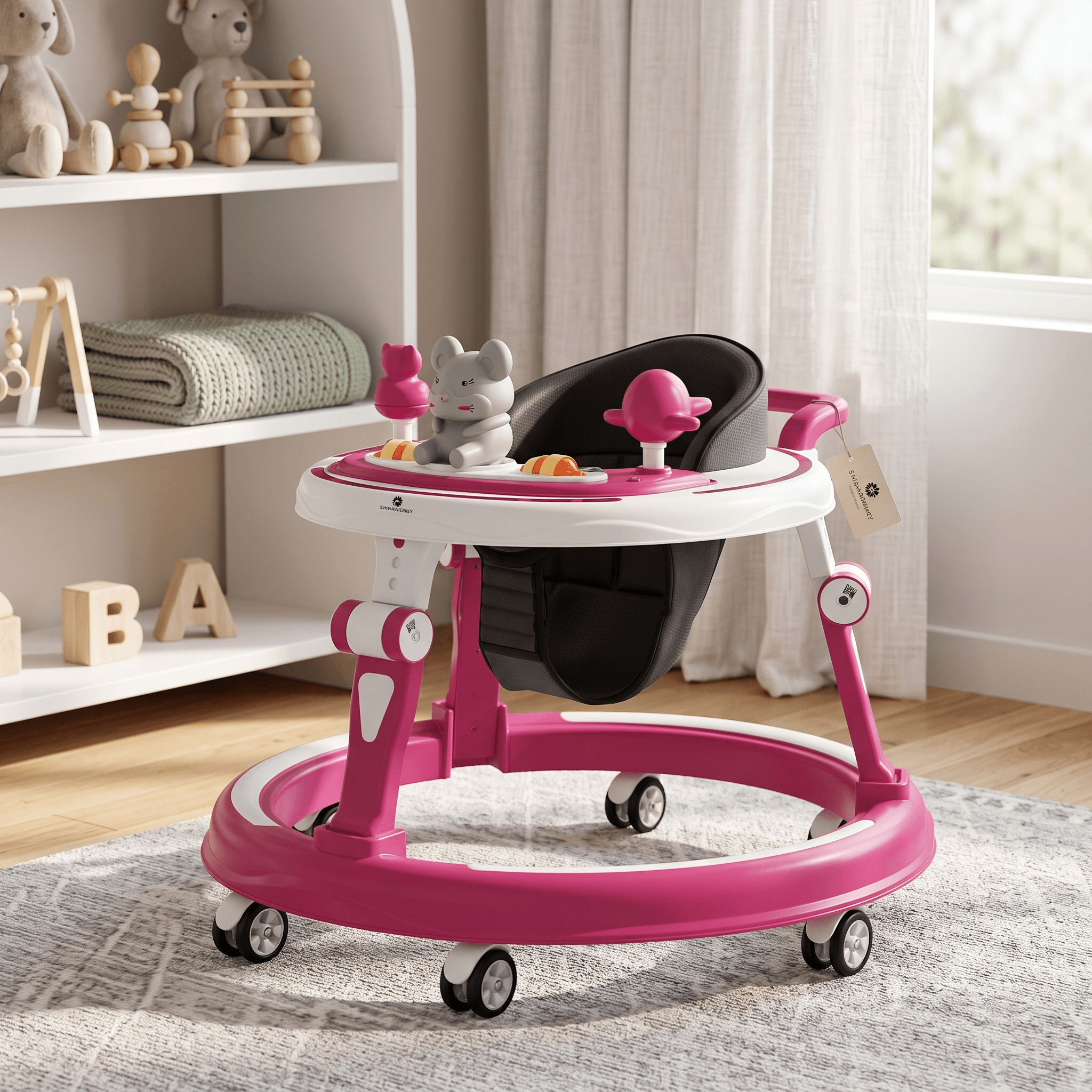 StarAndDaisy Multi-functional Intelligent Baby Walker with Height Adjustment Baby Walker with Toy Tray – Pink
