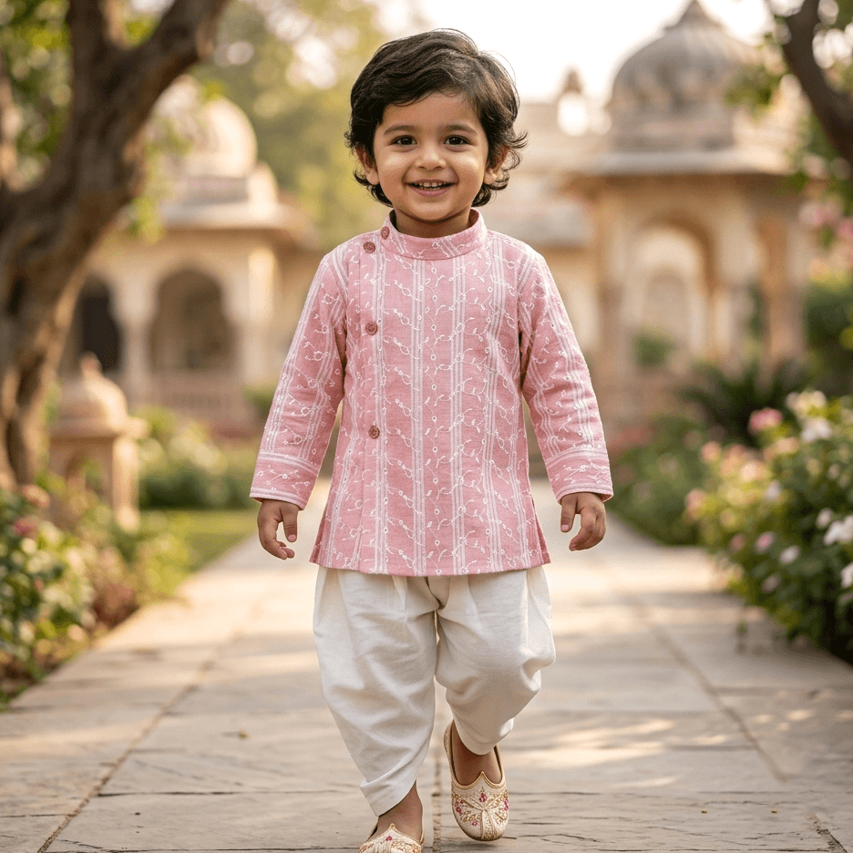 Kookies Boys Pink Cotton Dhoti Kurta Set for Formal/Partywear All Season