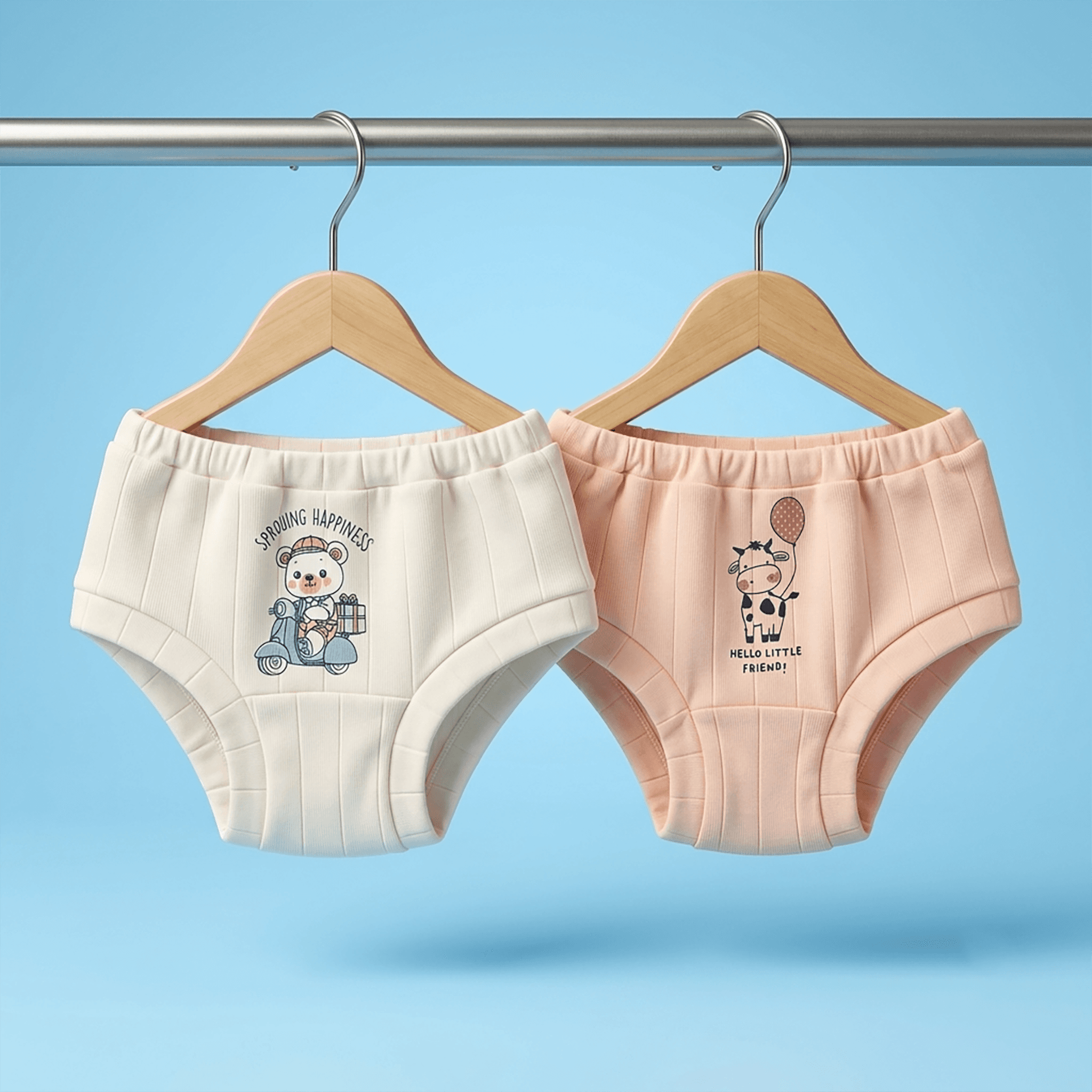 Cucumber Girls' Cotton V Shape Panties - White & Light Peach, Mid Rise, All Season, Casual Wear