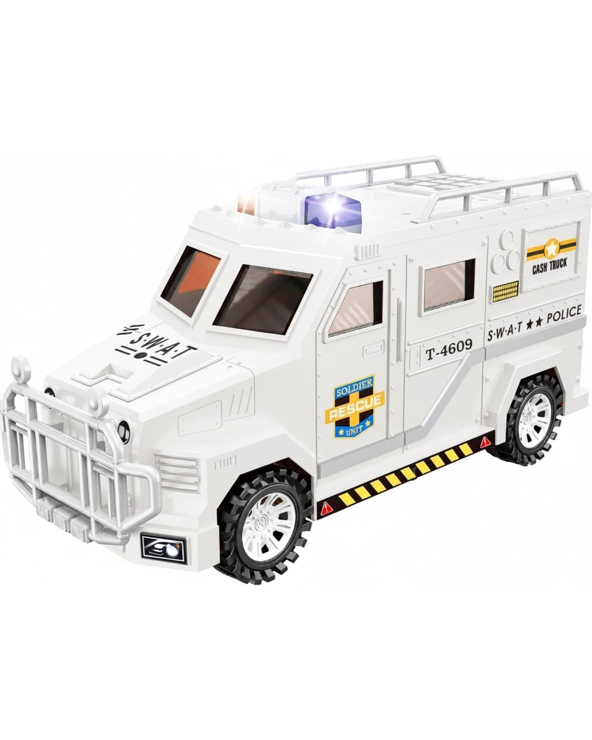 Smilebug SWAT/Police Cash Truck Piggy Bank for Kids | Electronic Safe with Fingerprint Lock, Auto Cash Roller, Light & Music