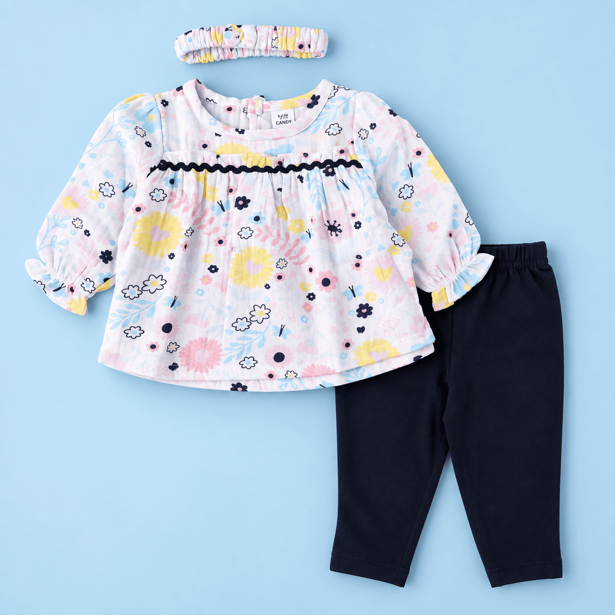 Candyhouse Girls' White Cotton Frock with Leggings for Casual Daily Wear All Season