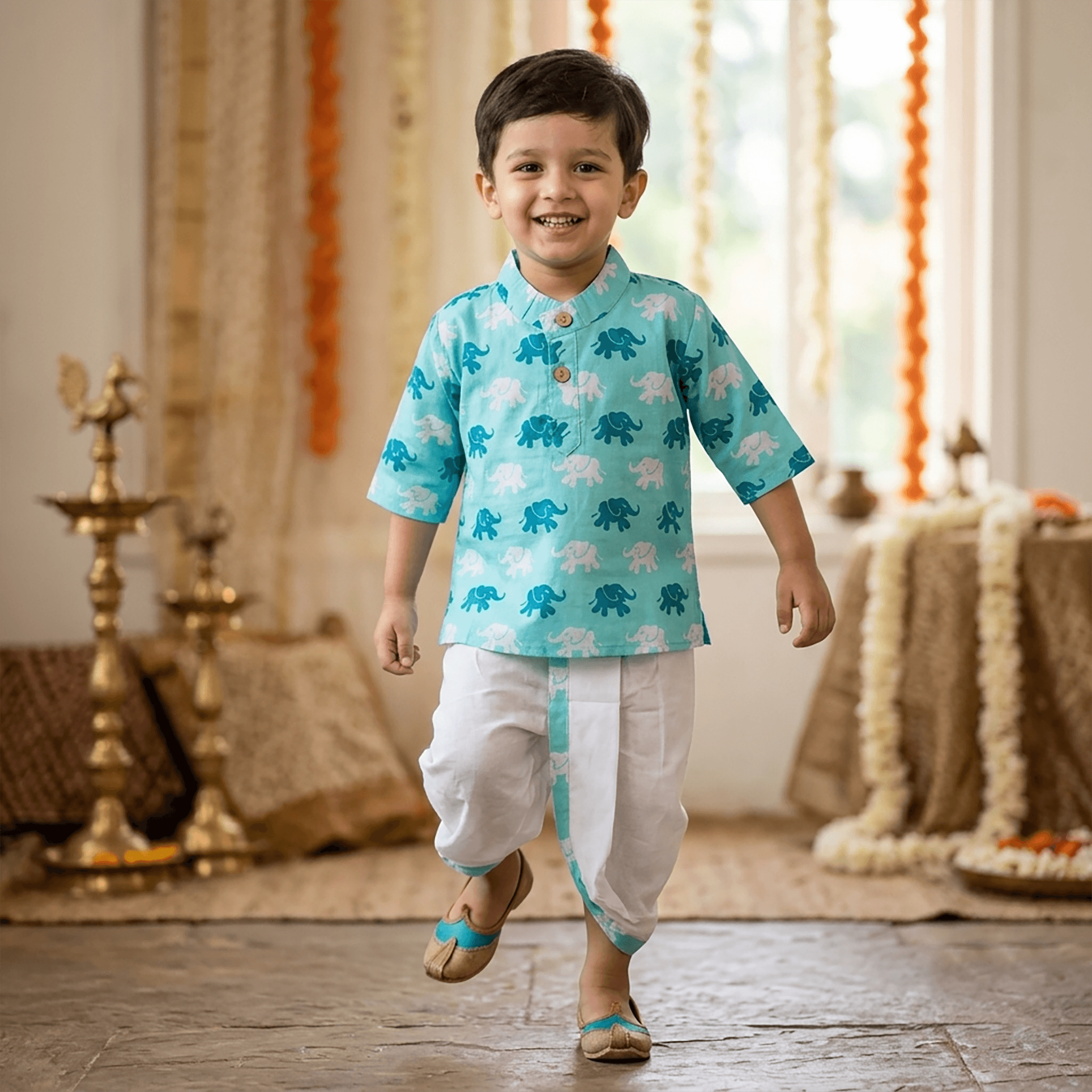 Cuddly Cubs Boys White Dhoti Kurta Set for Formal/Partywear All Season