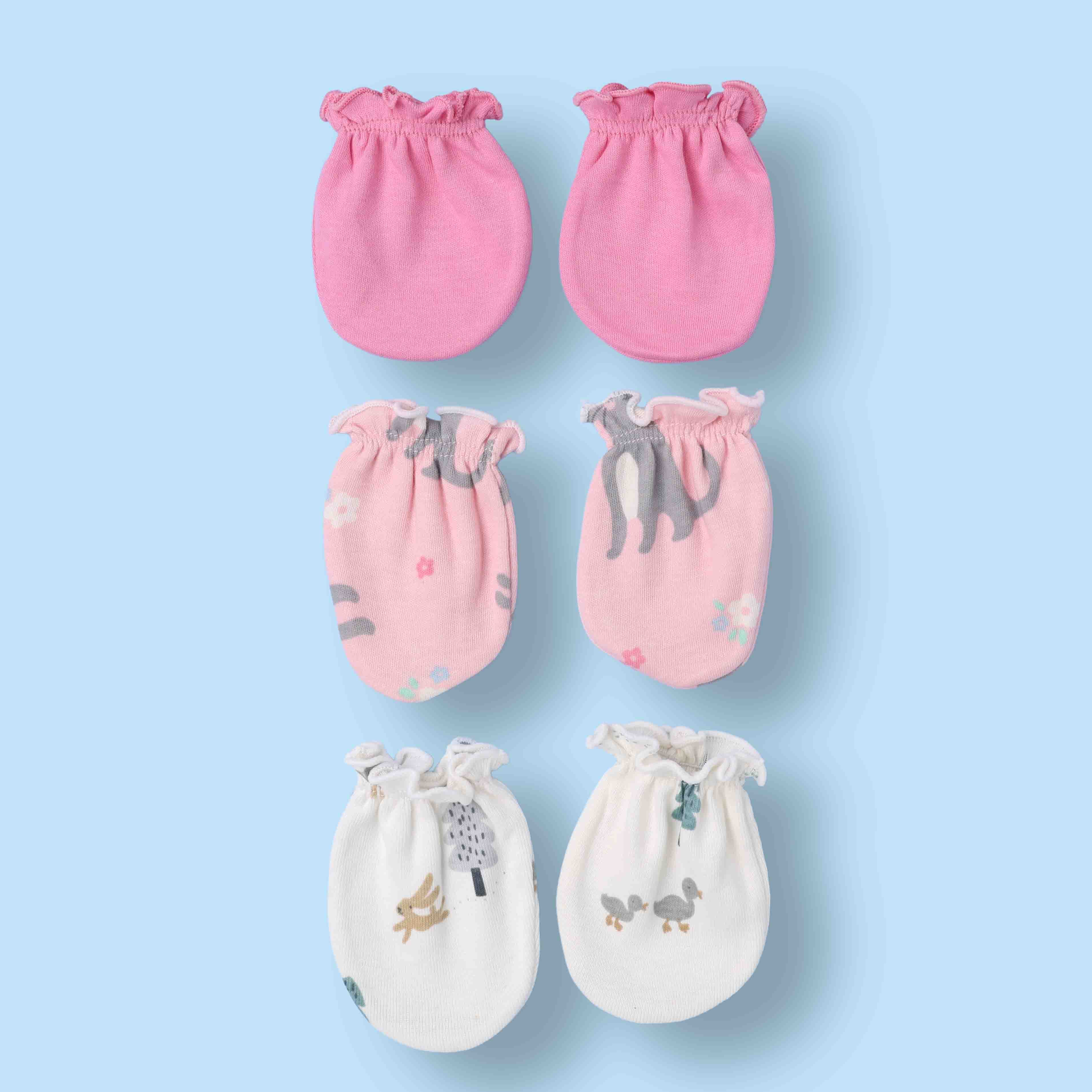 Ben Benny Unisex White Mittens Pack of 3 with All Over Prints for Daily Wear, Sports, Formal Parties & Travel, Machine Wash, Colour May Vary