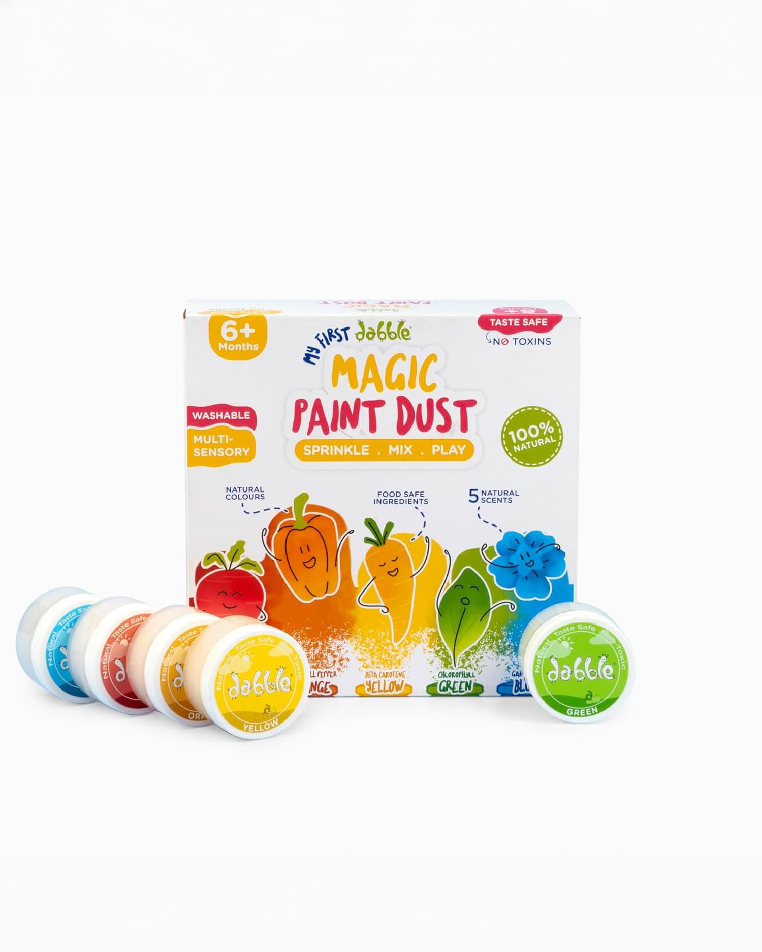 Dabble Magic Paint Dust | Taste-Safe Colour for Babies 6+ Months | Non-Toxic Finger Paint | 5 Sensory Play Colors