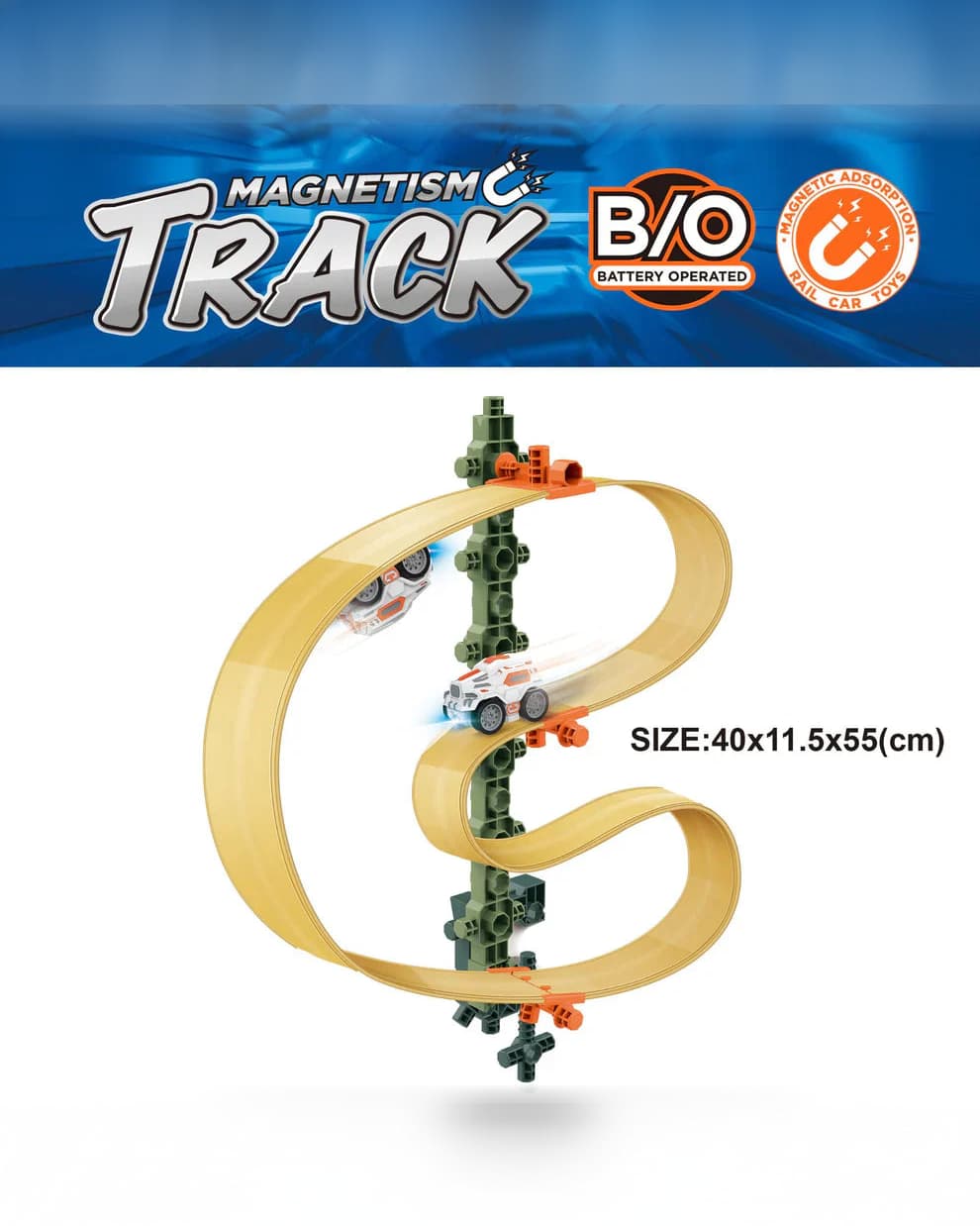 Smilebug Magnetism Track Race Car Set | Magnetic Track Racing Toy | High-Speed Car with Flexible Tracks | Kids Learning Playset