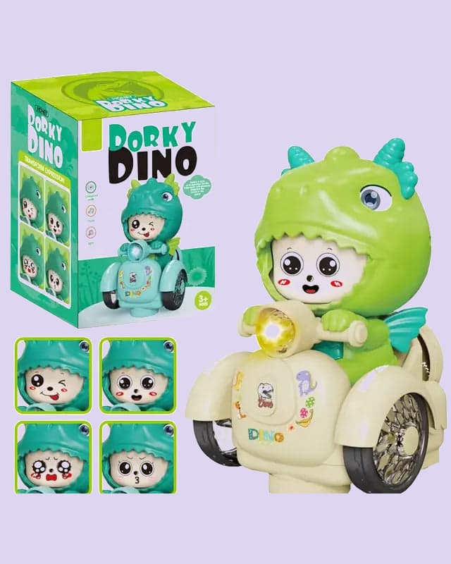 Smilebug Dorky Dino Scooter Toy with Lights, Music & Bump-and-Go Action