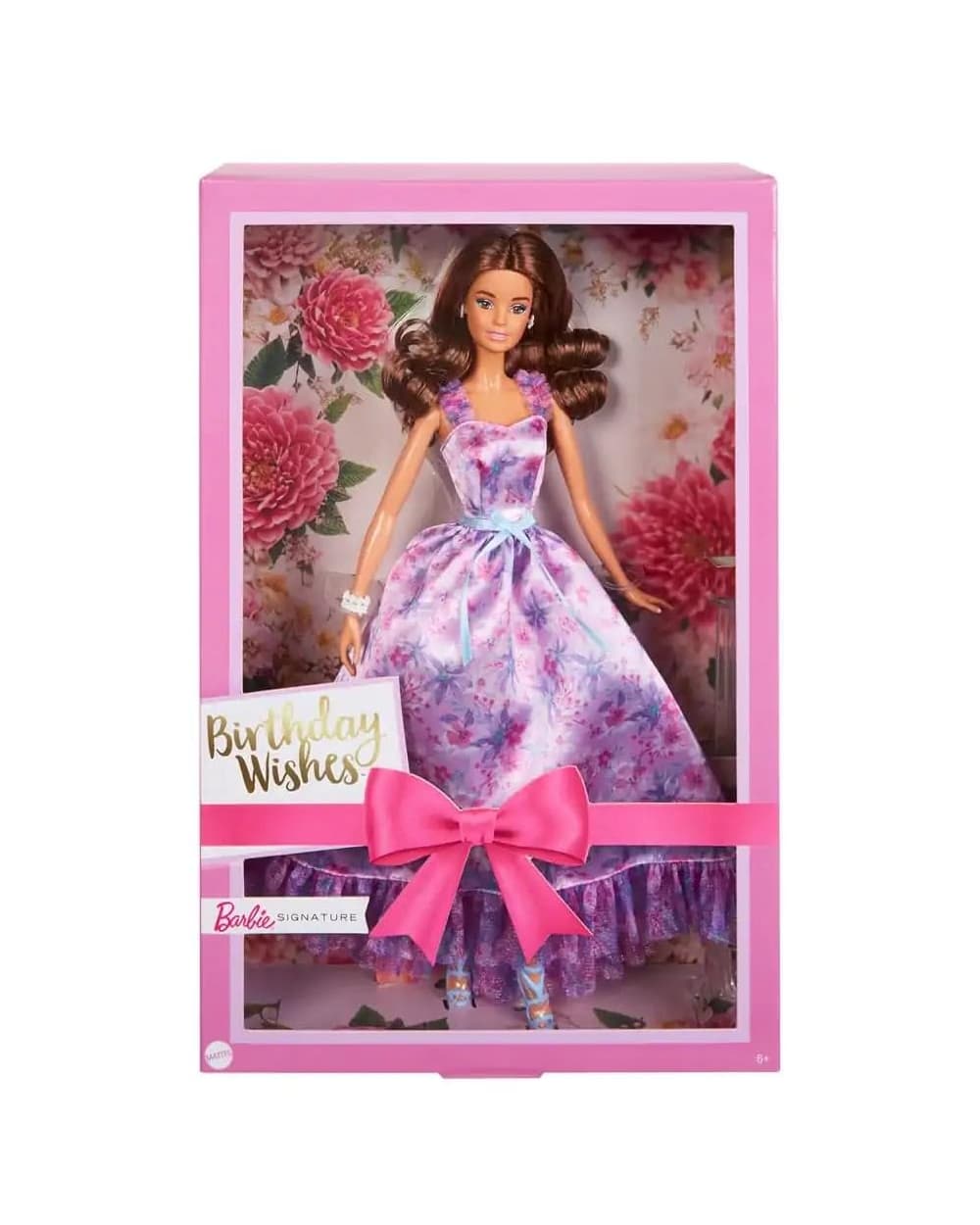 Barbie Signature Birthday Wishes Doll in Satiny Lilac Dress, Collectible Gift Doll with Wavy Brown Hair