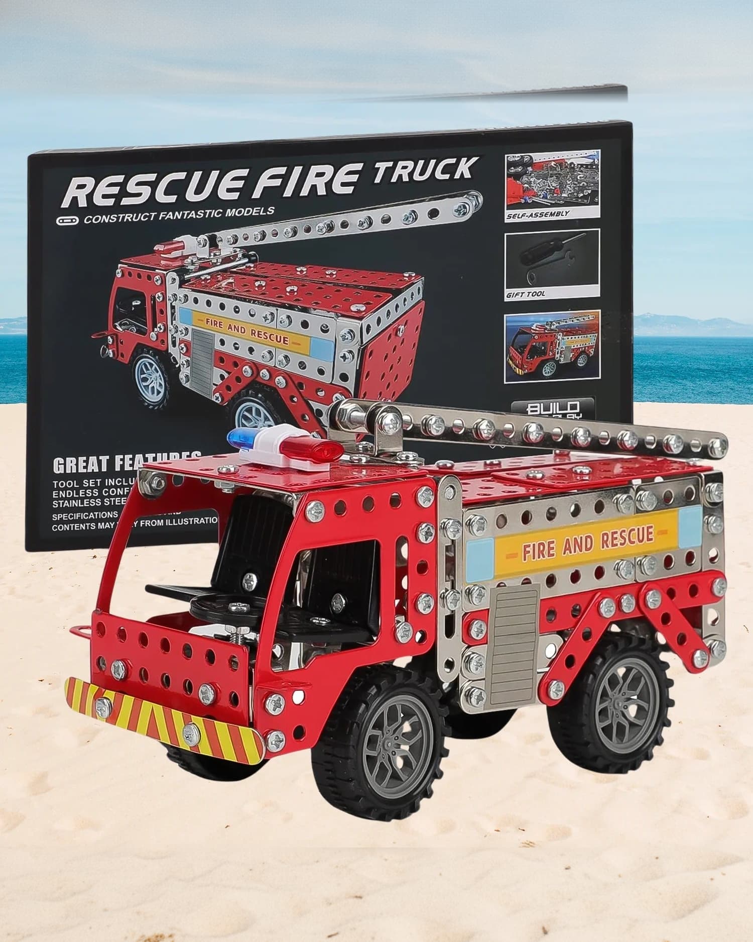 Metal DIY Fire Truck Building Blocks Set for Kids, STEM Construction Toy with Tools (292 Pcs, Colour May Vary)