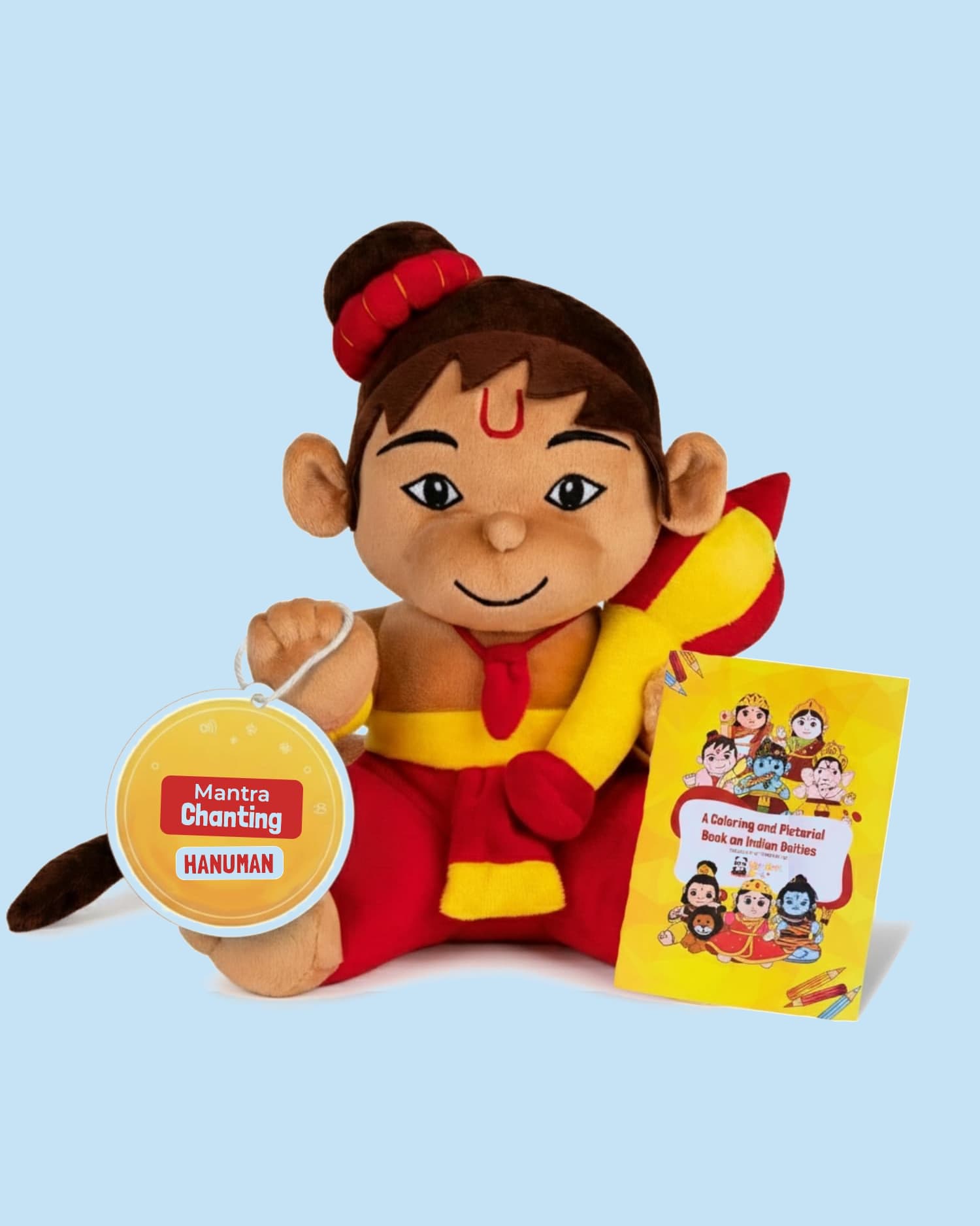 Panda's Box Mantra Chanting Baby Hanuman Soft Plush Toy Safe | Interactive Stuffed Toys Free Coloring Book Medium 28 CM