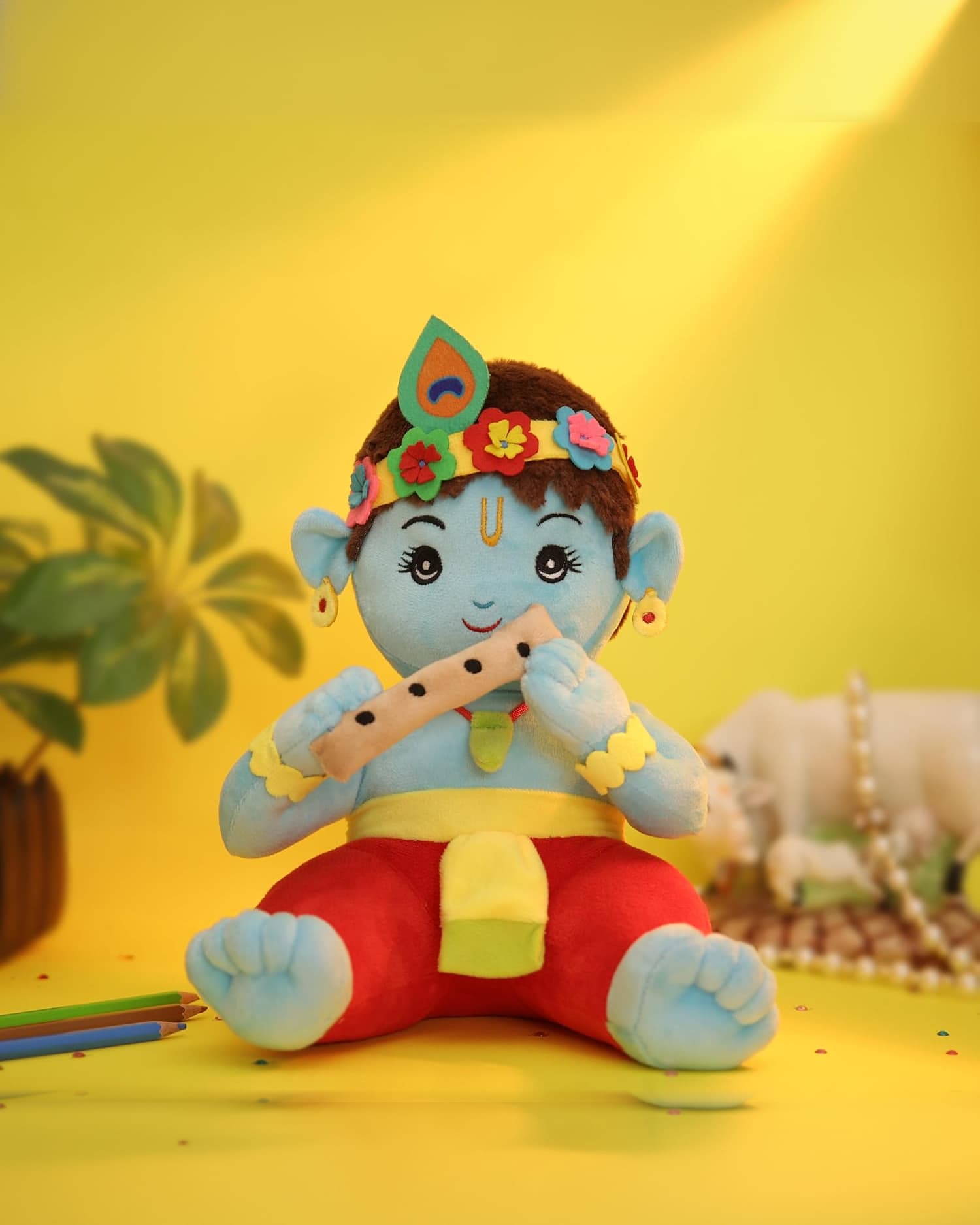 Panda's Box Mantra Chanting Baby Krishna Soft Plush Toy Safe | Interactive Stuffed Toys Free Coloring Book Medium 28 CM