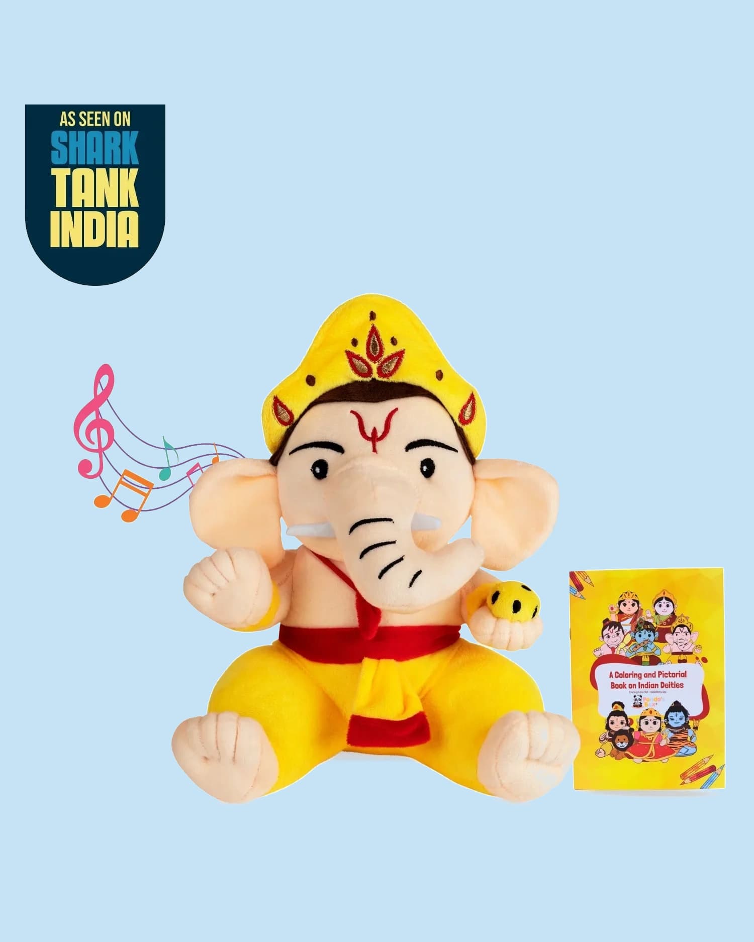 Panda's Box Mantra Chanting Baby Ganesha Soft Plush Toy Safe | Interactive Stuffed Toys Free Coloring Book Medium 28 CM