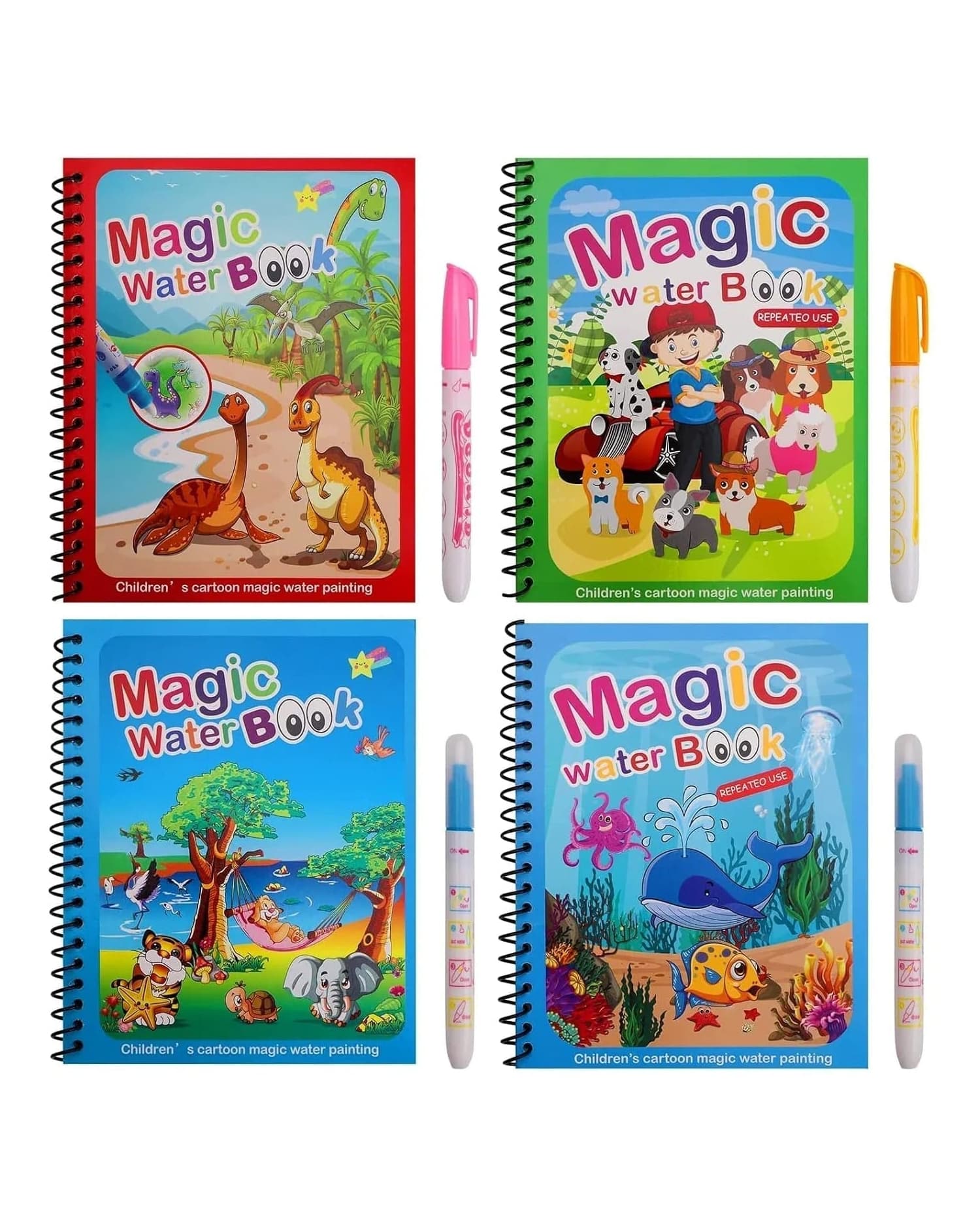 Kidology Magic Water Coloring Books Pack of 4 – Reusable Water Reveal Coloring Book for Kids Learning & Fun Activity Print and Color May Vary