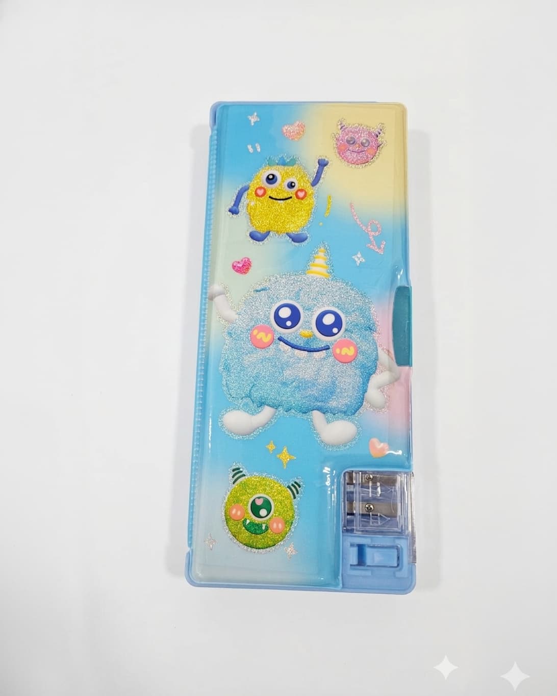 Cartoon Monster Theme Glitter Pencil Box for Kids – Sparkly Monster Design Hard Case School Stationery Organizer