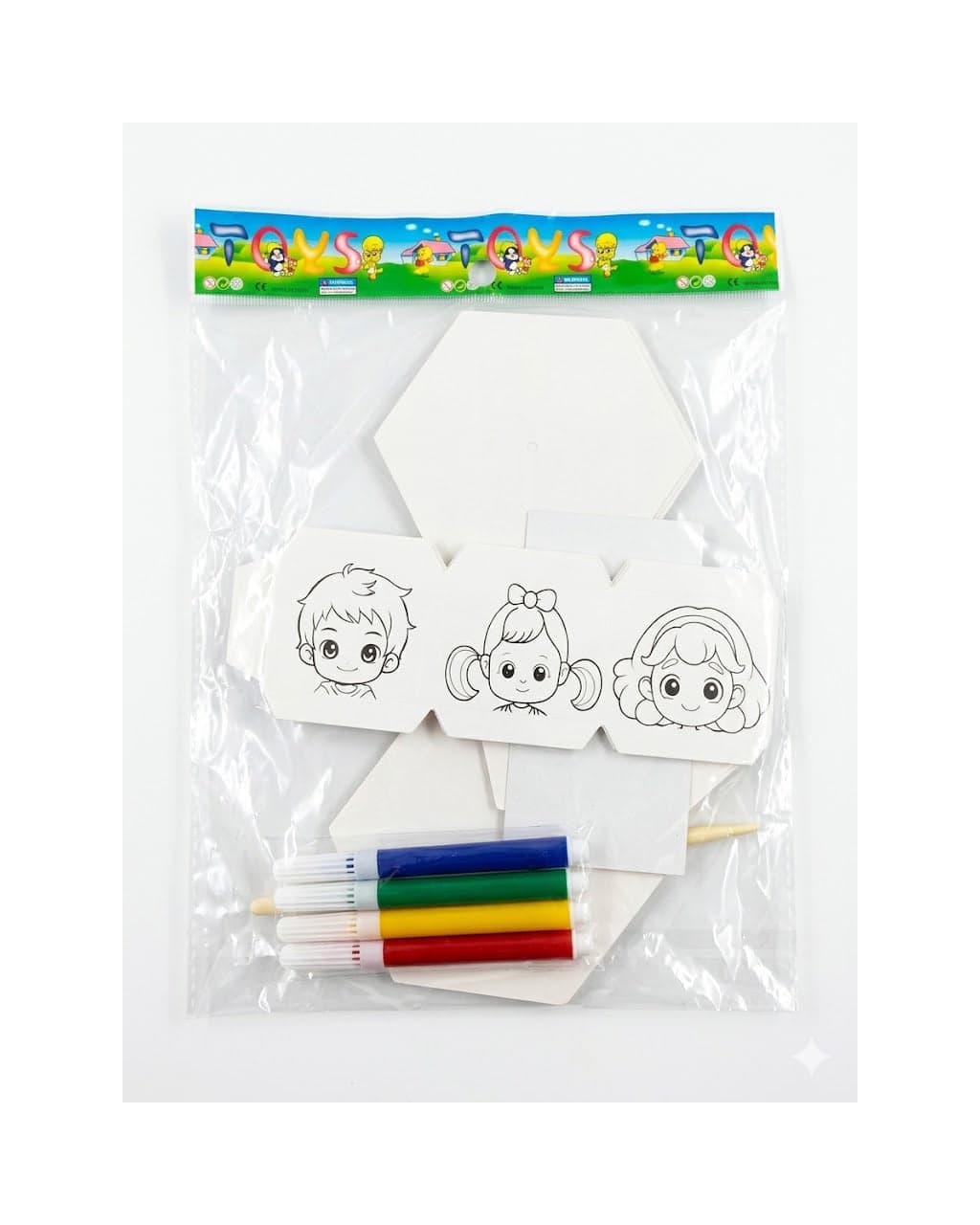 DIY Kids Coloring Lantern Kit - Hexagon Paper Craft with Sketch and Wooden Sticks - Educational Art and Design Set