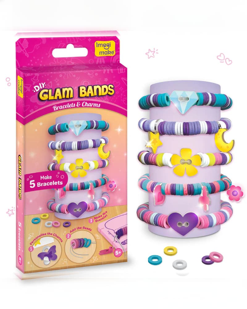 Imagimake DIY Glam Bands Kit Mess-Free Bracelet & Charms Maker | Create 5 Unique Bracelets | Art & Craft Gift