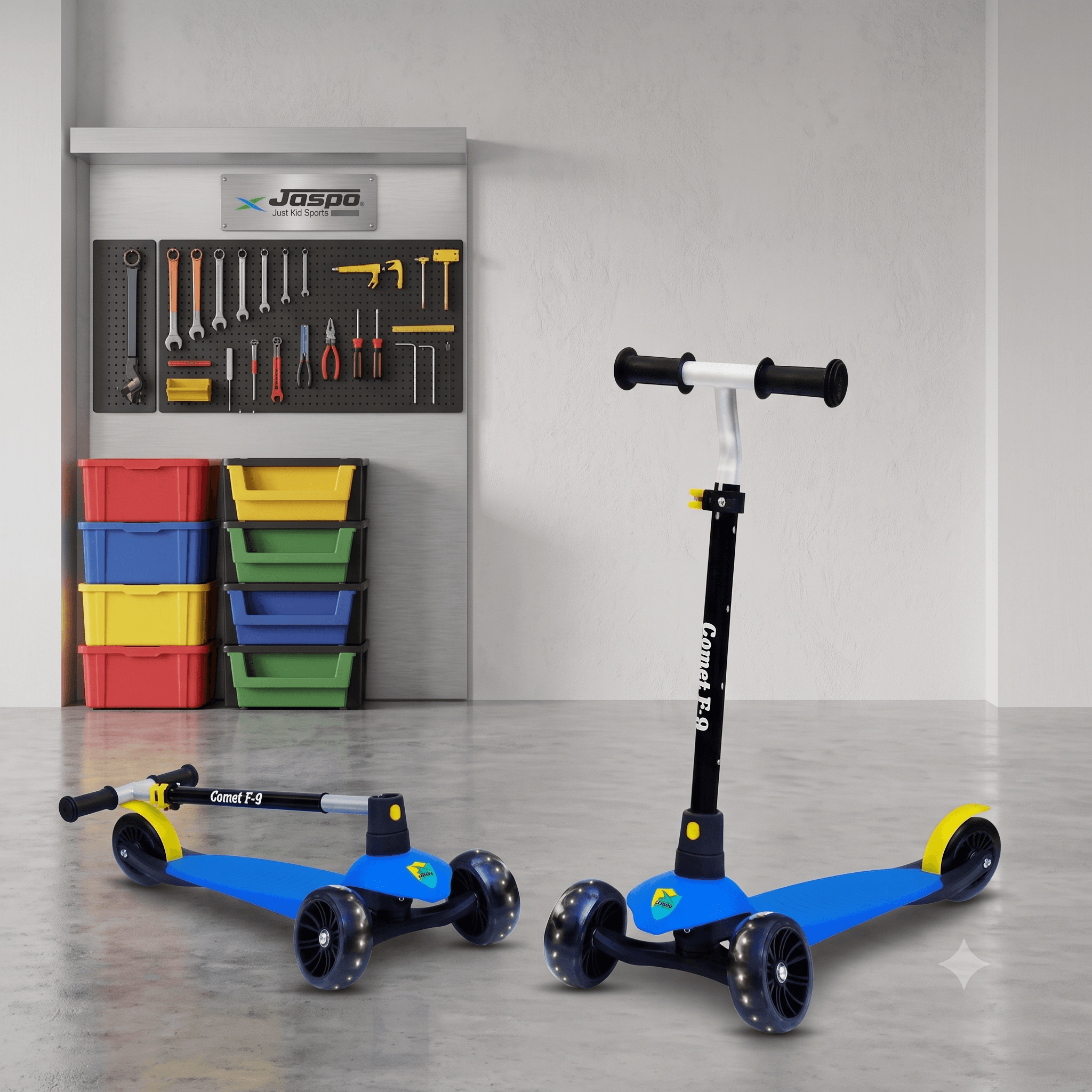 Jaspo Comet F9 Racer Foldable Kids Scooter, LED Wheel, Adjustable.