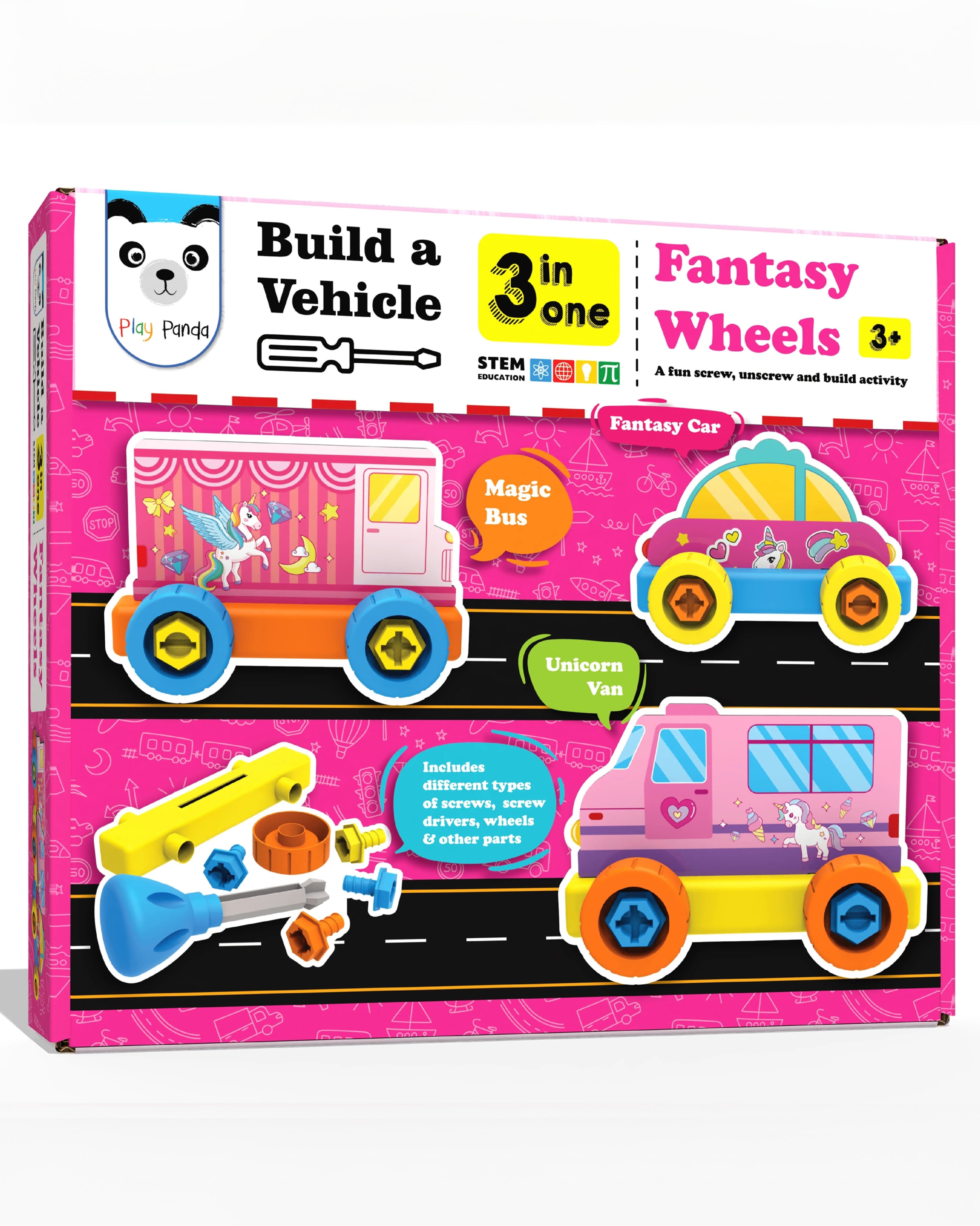 Play Panda Build A Vehicle Fantasy Wheels 3-in-1 Screw & Unscrew Educational Construction Toy for Kids