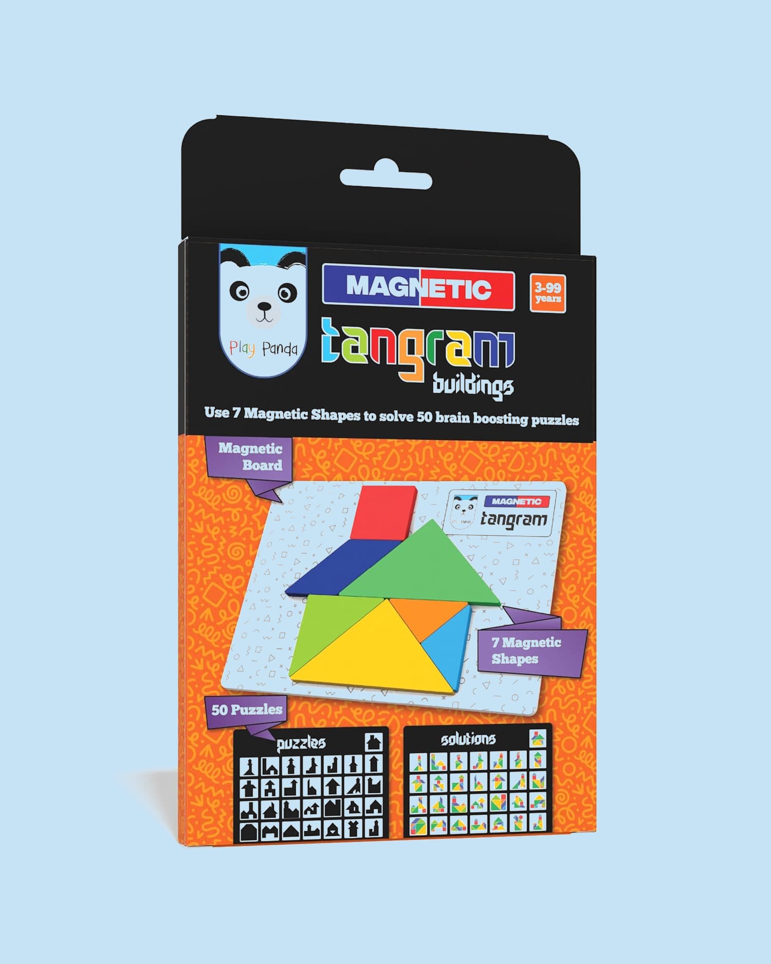 Play Panda Magnetic Tangram Building Puzzle Set for Kids, 7 Shapes, 50 Puzzles with Solutions, Educational Magnetic Game Age 3+