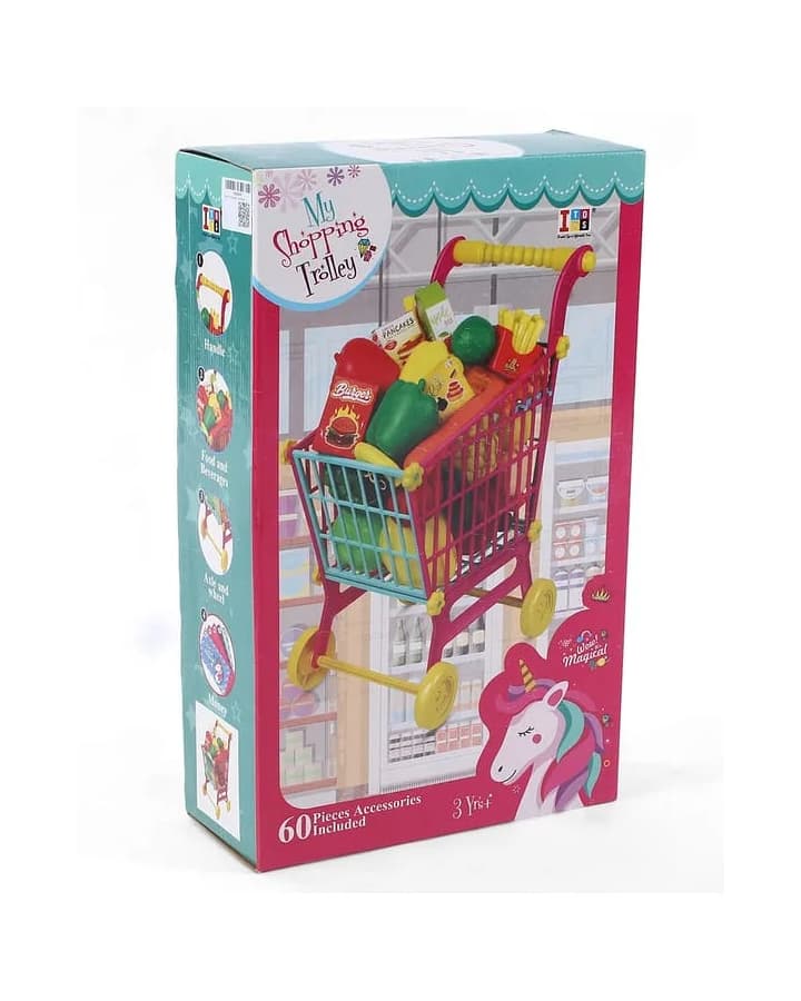 iToys Shopping Trolley Play Set with Fruits, Vegetables & Food Accessories 60 Pieces Multicolor
