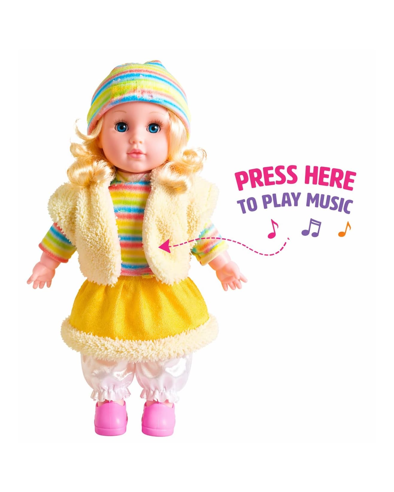 Poem Doll Small Musical Baby Doll Toy with Light & Sound, Battery Operated Interactive Doll Multi Color