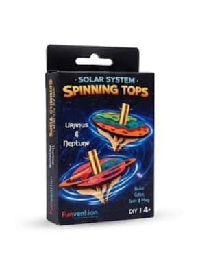 Funvention Uranus & Neptune Solar System Spinning Tops Set of 2 DIY Miniature Mechanical Wooden Puzzle Toy Multicolor