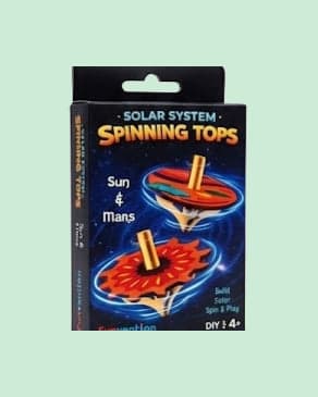 Funvention Sun & Mars Solar System Spinning Tops Set of 2 DIY Miniature Mechanical Model Wooden Puzzle Toy Multicolor