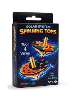 Funvention Moon & Venus Solar System Spinning Tops Set of 2 DIY Miniature Mechanical Model Wooden Puzzle Toy Multicolor