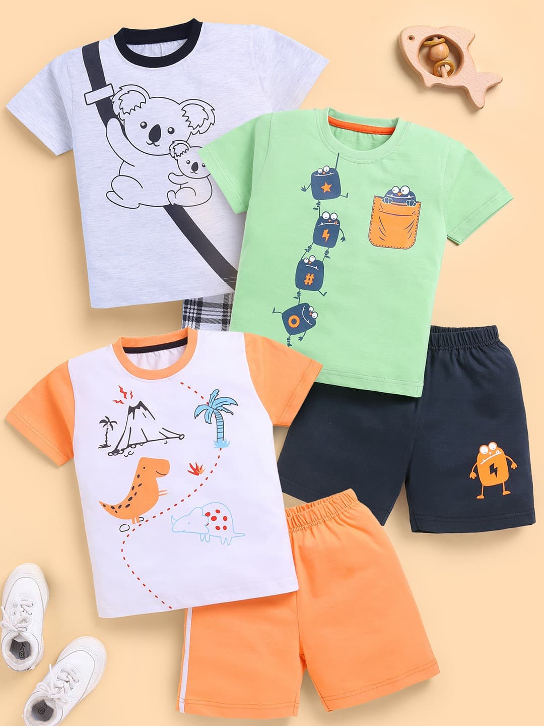 Toonyport Boys Multi Color Casual T-shirt & Shorts Set for Summer