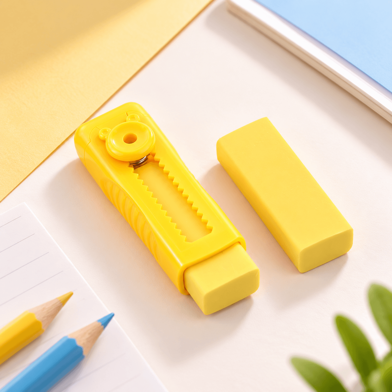 Panda Push Pull Eraser for Kids | Yellow Retractable Rubber Eraser for Kids | (Print May Vary )