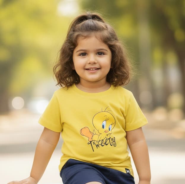Minute Mirth Girls' Yellow Cotton Short Sleeve T-Shirt with "Sweety" Print for All Season Casual and Travel Wear