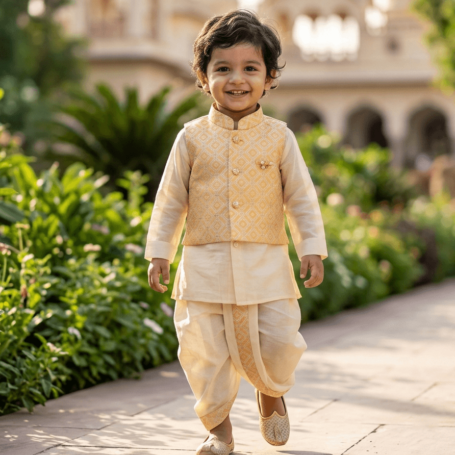 Jaideep Fashions Yellow Dhoti Kurta Set for Boys - All Season Formal/Partywear Cotton Blend