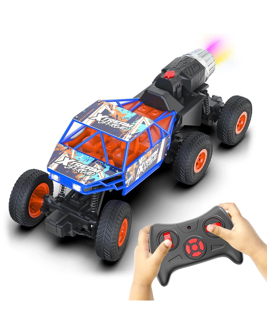 Mirana Mega Ranger 6WD RC Car | High-Speed 4x4 Rock Crawler Toy with Smoke & USB-C Recharge | Gift for Kids- Blue
