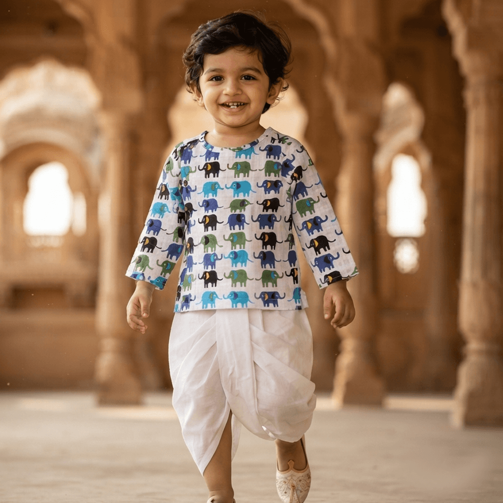 Jexport Boys Blue Cotton Dhoti & Kurta Set for All Season Formal/Partywear