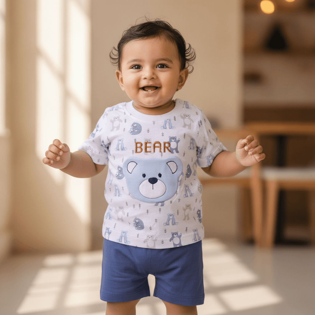JB Club Boys Casual Summer T-shirt & Shorts Set Blue with BEAR Print