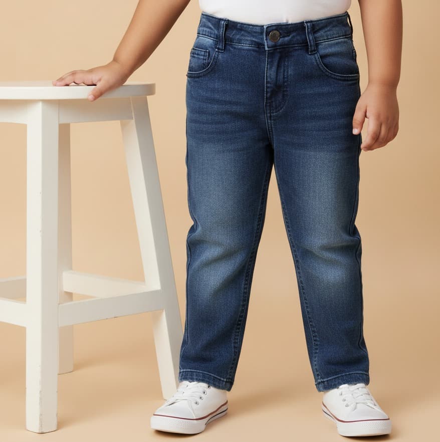 Simply Boys Blue Denim Jeans | Full Length | 4 Pockets | Button Closure | Mid Rise | Regular Fit | Casual & Outdoor Wear