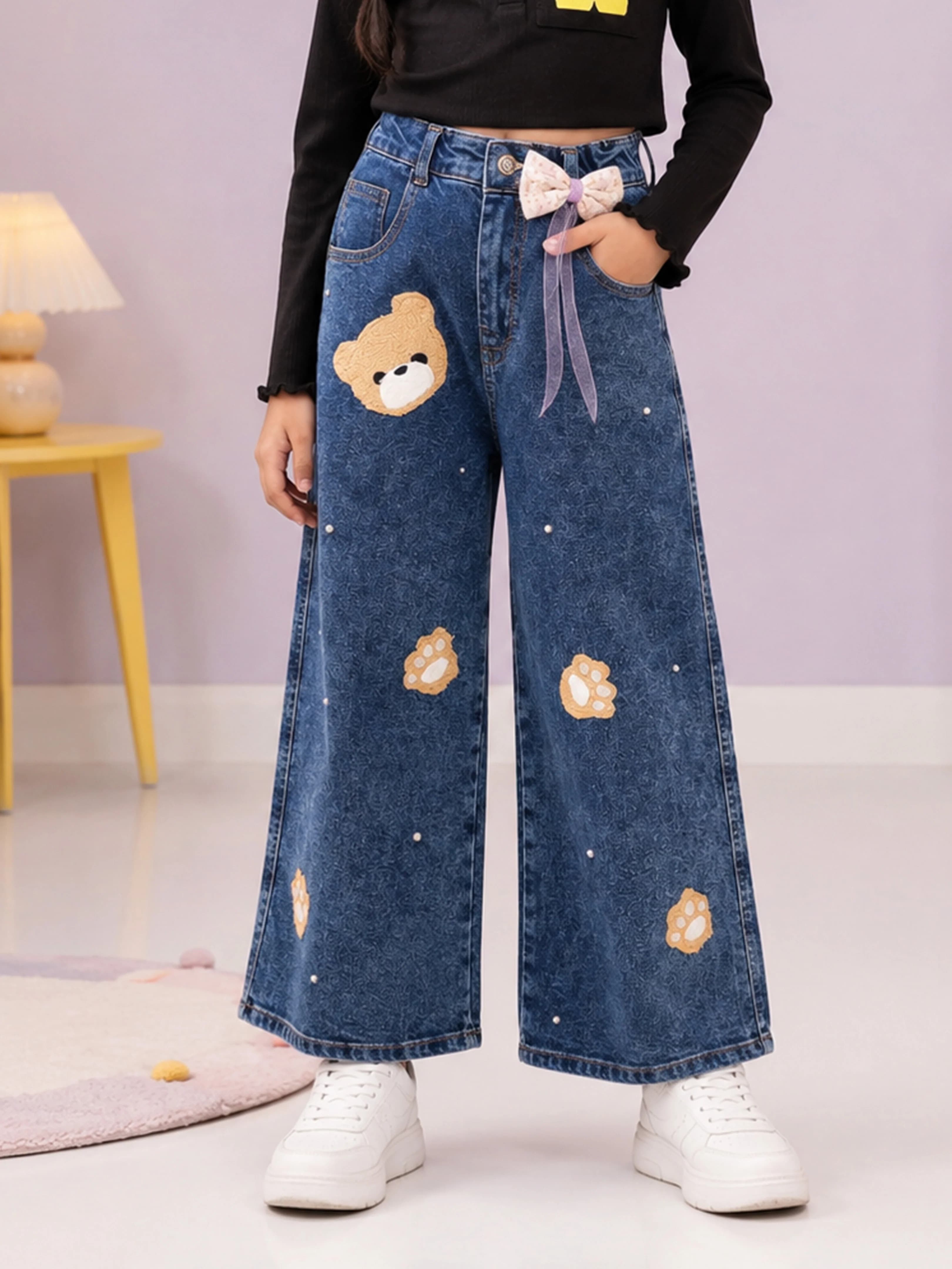 KiddoPanti Girls Blue Denim Full Length Jeans for Casual Daily Wear All Season
