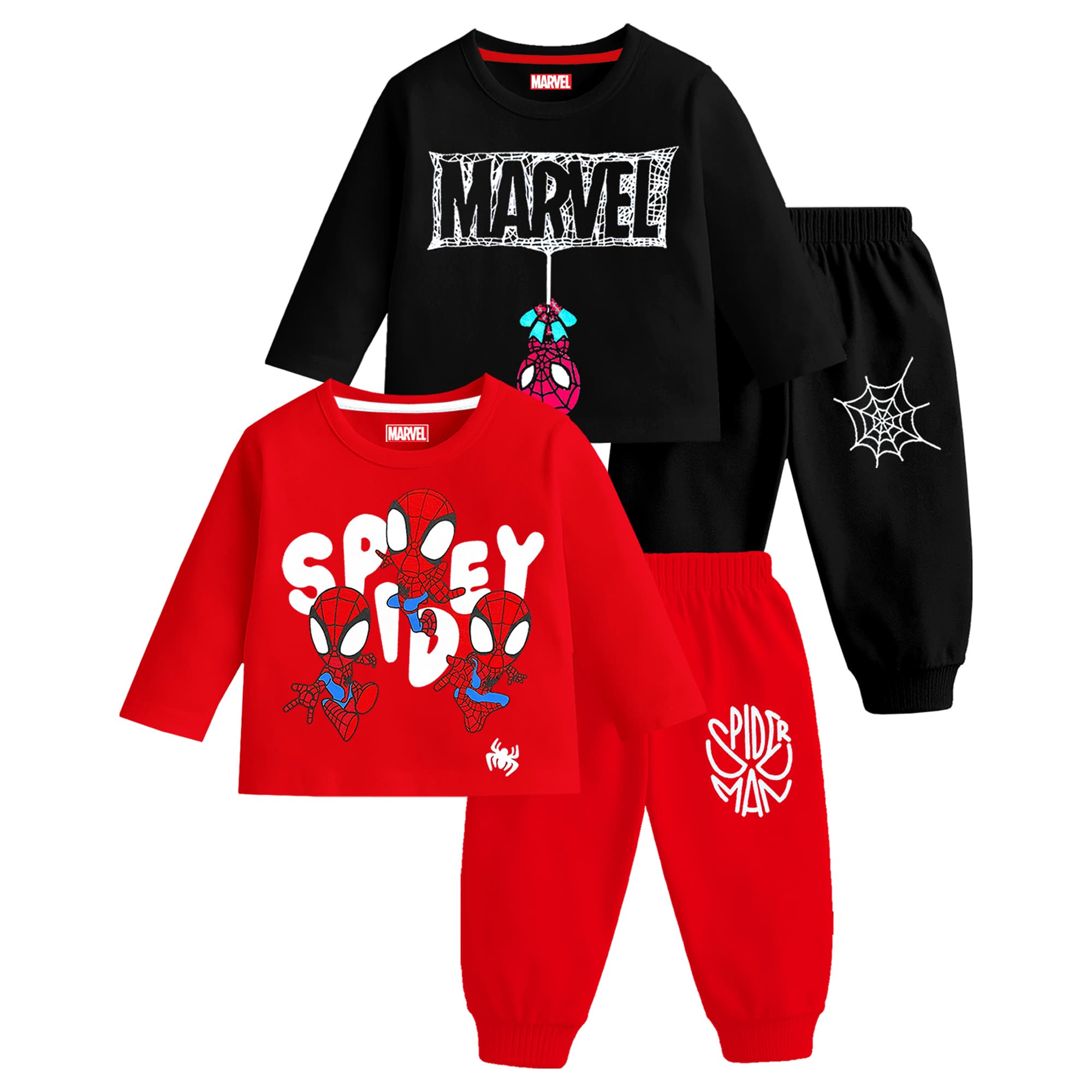 Kuchipoo Boys Casual T-shirt & Joggers Set - Black & Red, Full Sleeves, MARVEL SPIDEY SPIDER MAN, All Season