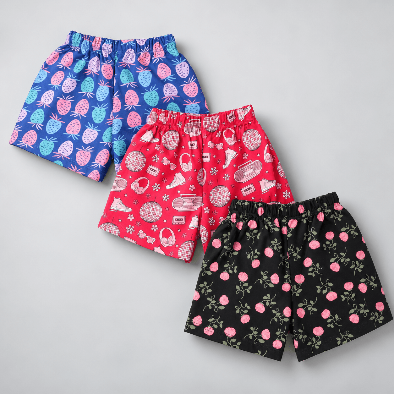 Cucumber Girls' Casual Cotton Shorts Above Knee Length in Dark Pink, Royal Blue, Black for Summer