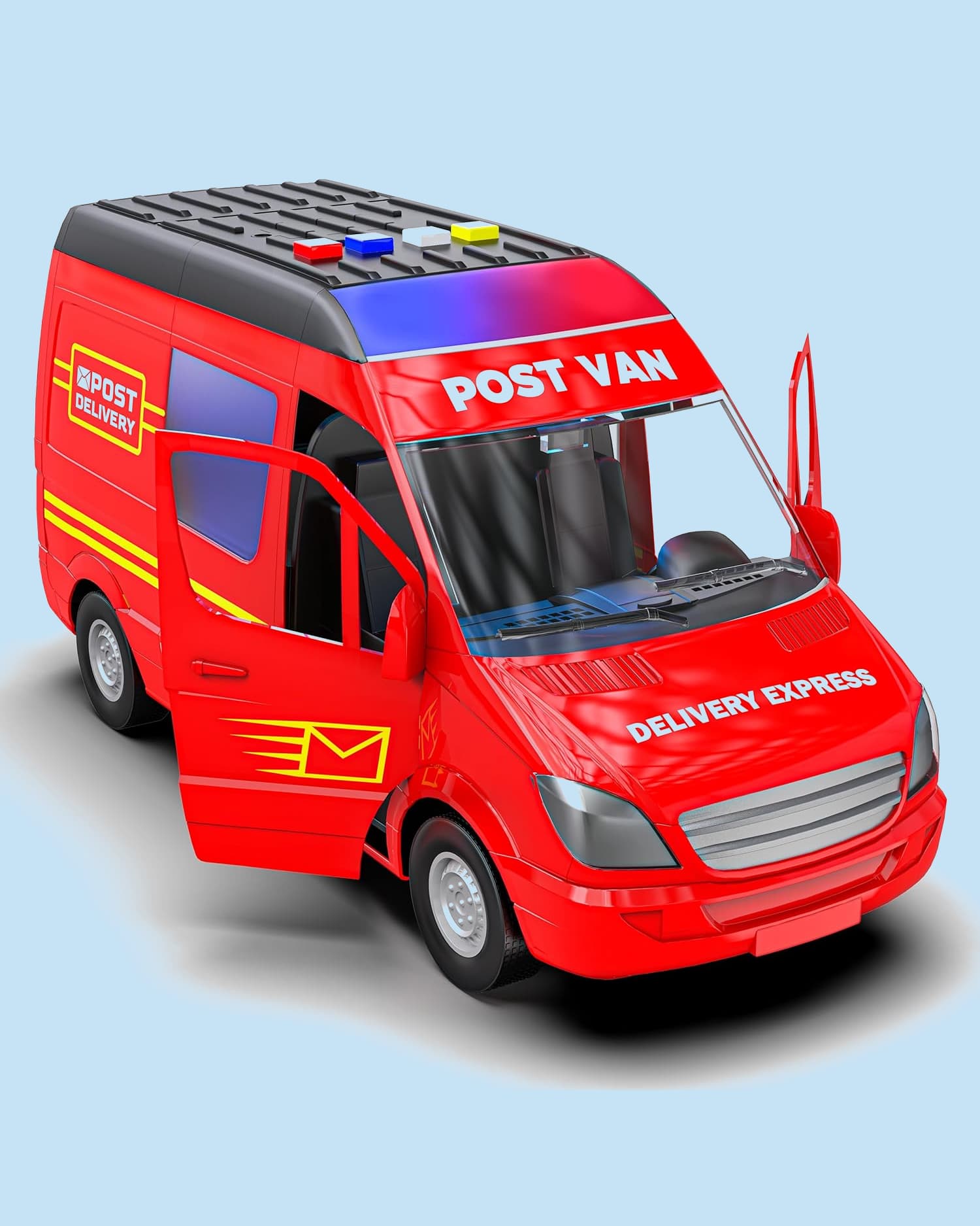 Mirana Delivery Post Van Toy Truck Friction Powered Lights & Sound Openable Doors Kids 1+ Years Red