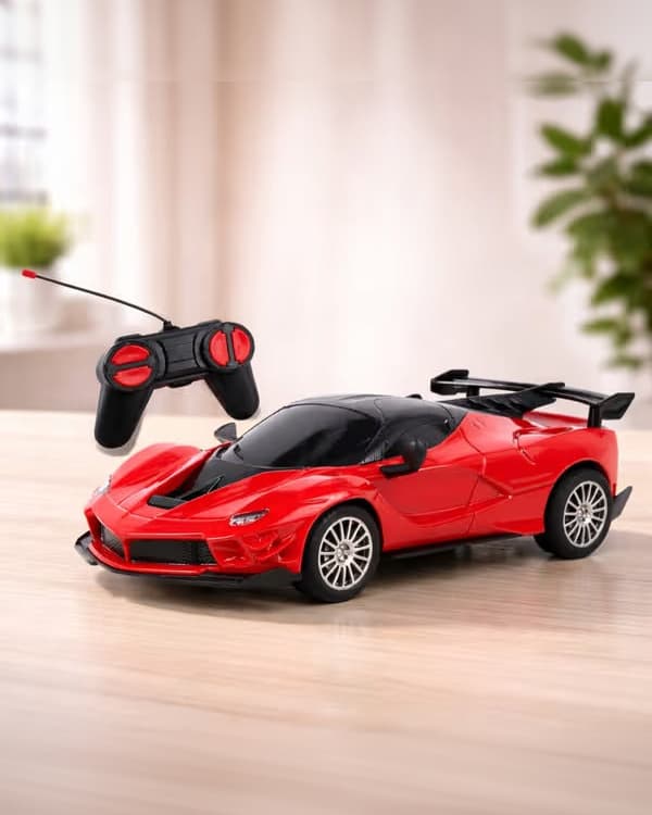 Frendo Hi Speed Rechargeable RC Car Red Remote Control Racing Toy with Lithium Battery Type-C Charging LED Lights